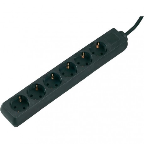 220V 6 x Schuko socket strip - black 3m cable no switch