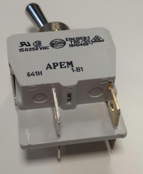 Toggle switch 15A 250VAC - 2p on-on metal handle APEM