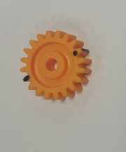 Gearwheel 3mm pitch 20T - Gearwheel Plastic. outside Ø 21,5mm. 20 tooth 2,2mm, 3mm pitch, face width 6mm. shaft 4mm Ø.
